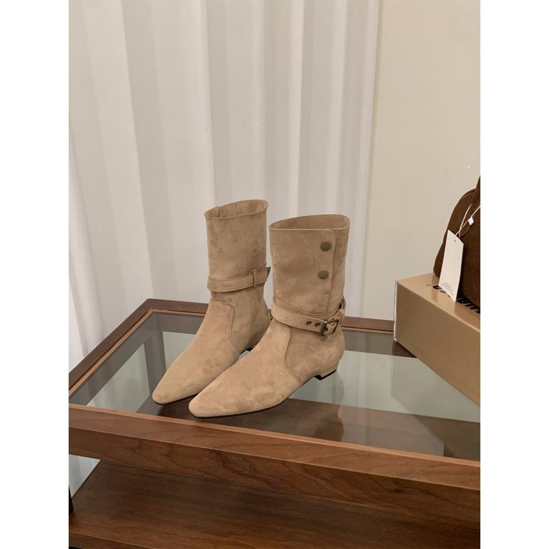 Coarse Heel Vintage Suede Western Cowboy Khaki Boots Women's Boots 2025 Spring and Autumn Single Boots Square Martin Boots