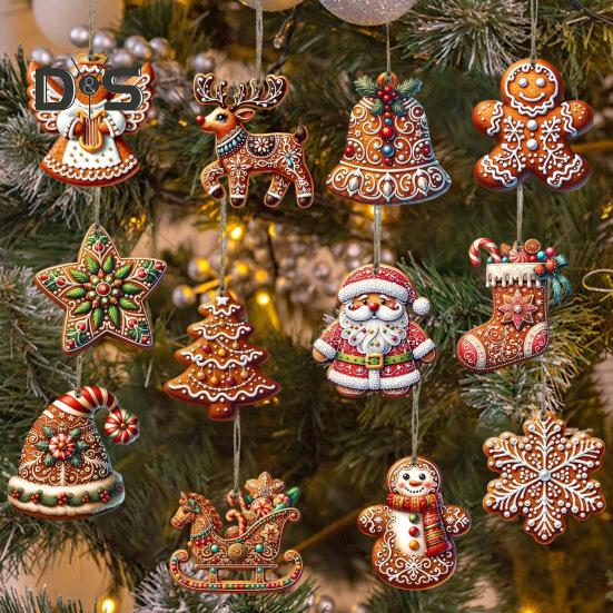 Pingente de gengibre enfeite de natal de madeira Papai Noel bonecos de gengibre decoração pendurada para lareira de árvore de natal