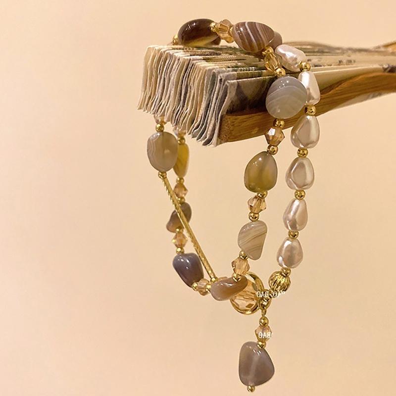 Trendy Adjustable Double Stacked Pearls and Crystal Beaded Bracelet Adornment for Women Perfect for Any Occasion