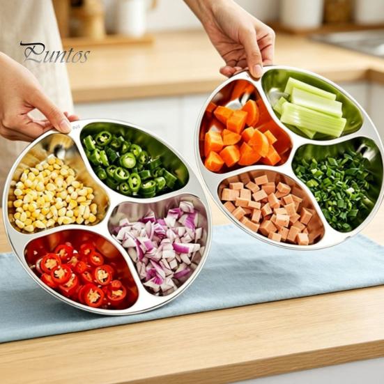 Stapelbare Meal Prep Schale Edelstahl geteilte Platte, 4-Fächer Metall Essensschale, Portionskontrolle rutschfeste Basis Schale Und Diätmanagement Trennwand für