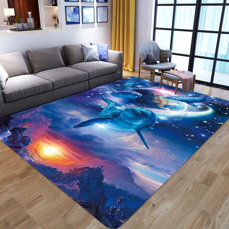 Beautiful Universe Purple Sky Zodiac Rug Living Room Bedroom Large Rug Aesthetic Floor Mat Ocean Dolphin Galaxy Whale Rug