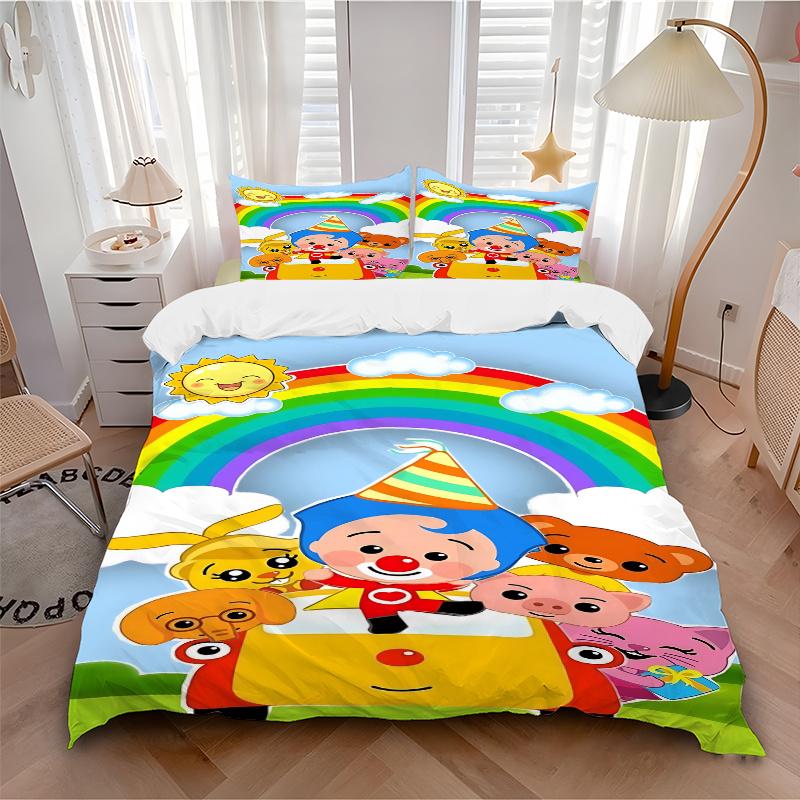 3pcs Rainbow Clown Animal Friends Kids Bedding Set-Festival Gift for Fans, Travelers, Daily Use-Suitable for Bedroom, Guest Room, Living Roo