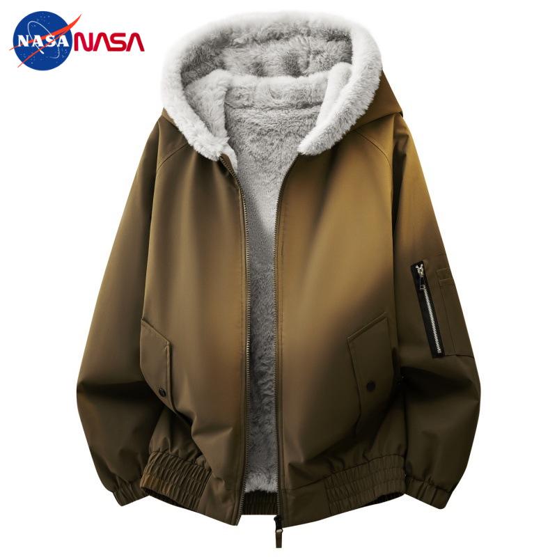 Men s Winter Thickened Hooded Cotton Jacket with Faux Rabbit Fur 2XL (Recommended for 150-168 jin)