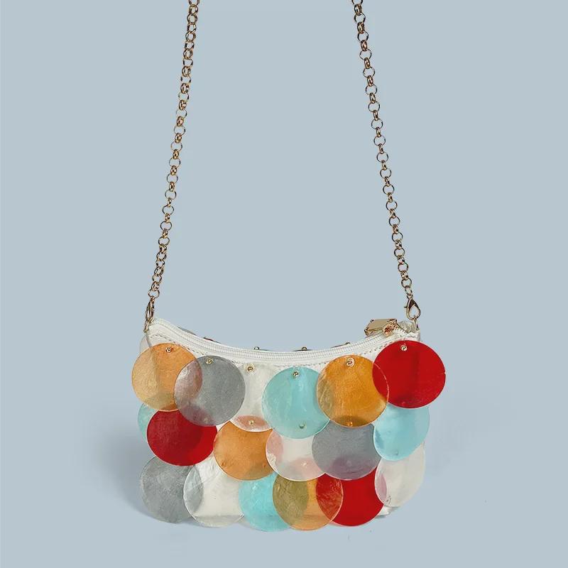 2024 Fresh Fairy Sequin Chain Handwoven Shell Bag