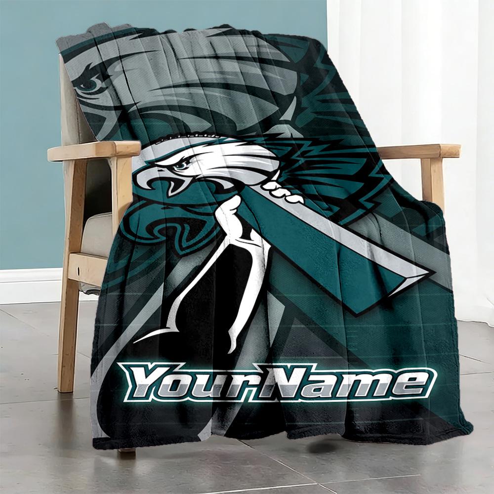 Philadelphia Eagles Customize Text Blanket Lightweight Personalized Blanket Soft Cozy Great For Home Decor Bedding Living Room Sofa