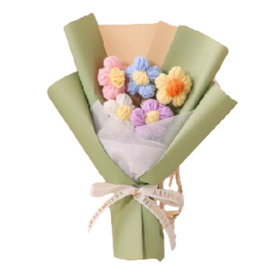 

Ручний в язаний гачком букет квітів Маленький пухнастий букет польових квітів Подарунки на День народження, річницю для мами, дружини, найкращої подруги, дівчини світло-зелений колір
