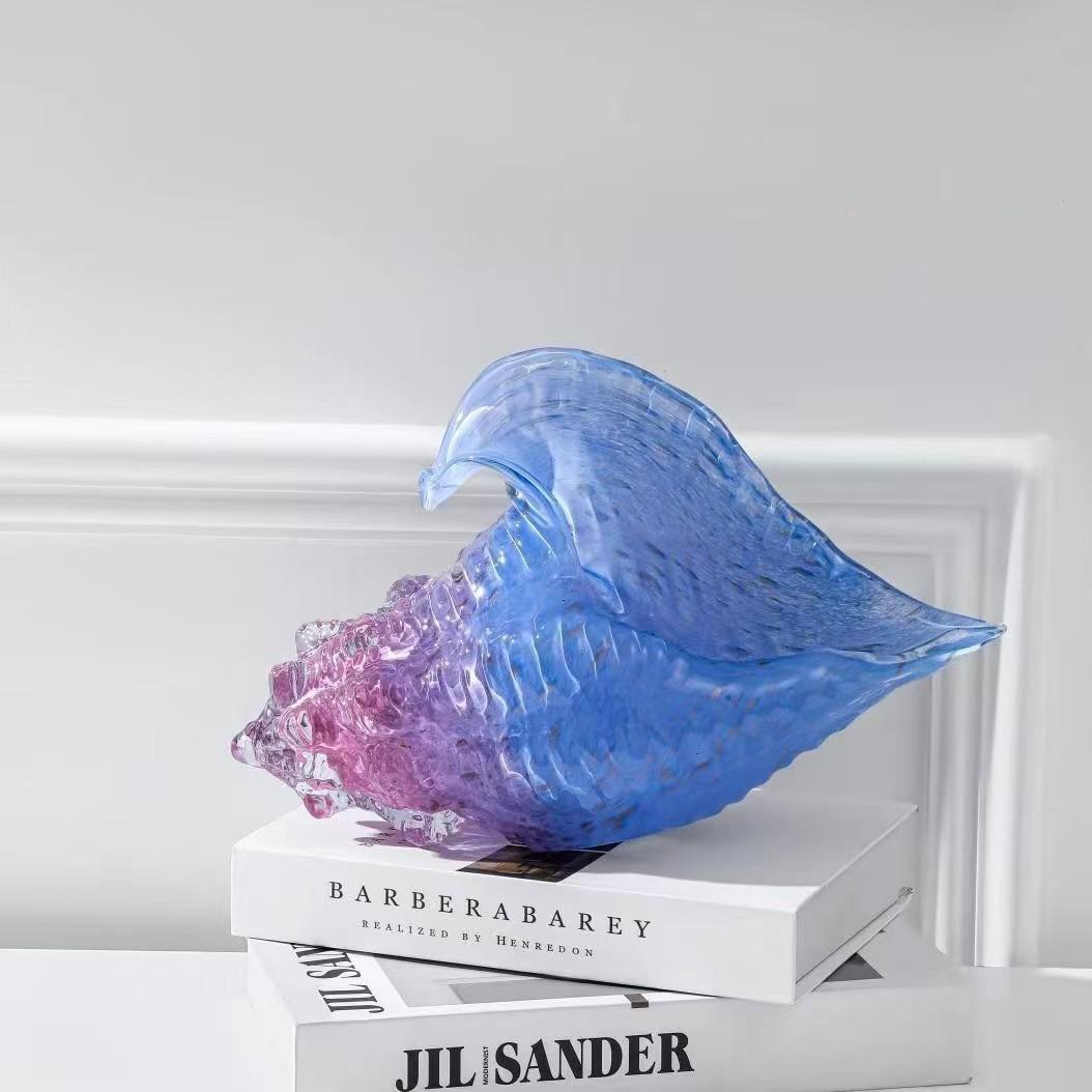 Pure Manual Blowing Production of Glass Conch Sculptures, Glass Art Sculptures, and Shell Home Decorations