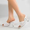 Fashion Liyke Brand Fashion Handmade Weave Mesh Women's 9CM Thin Heels Slippers Sandals Summer Square Open Toe Party Prom Shoes Pumps
