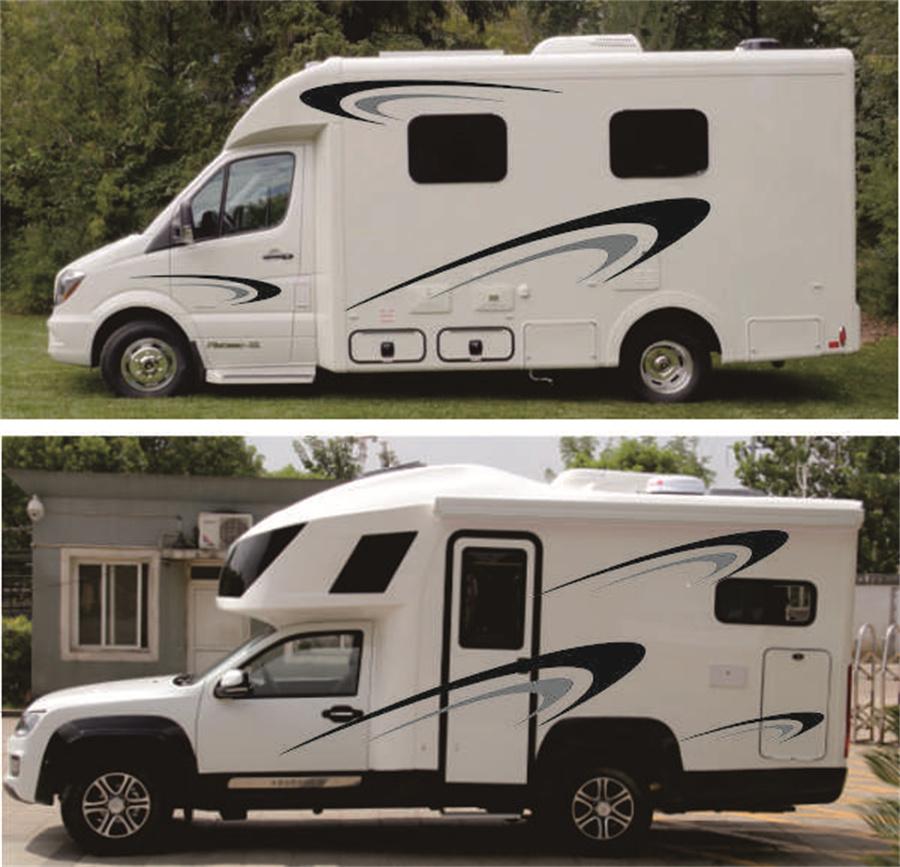 Kit d'autocollants graphiques en vinyle noir et gris, pour remorque de camping-car, camping-car, des deux côtés