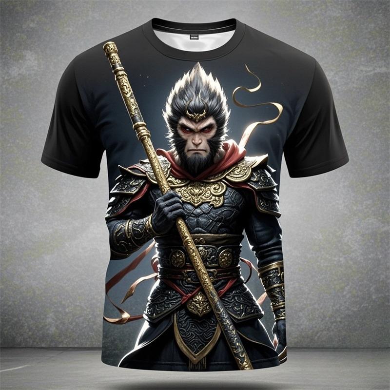 Explosive Game Black Monkey King Men's T-shirt Children's Casual Dream Clothing Oversized Pattern Men's Printed New Top T-shirt