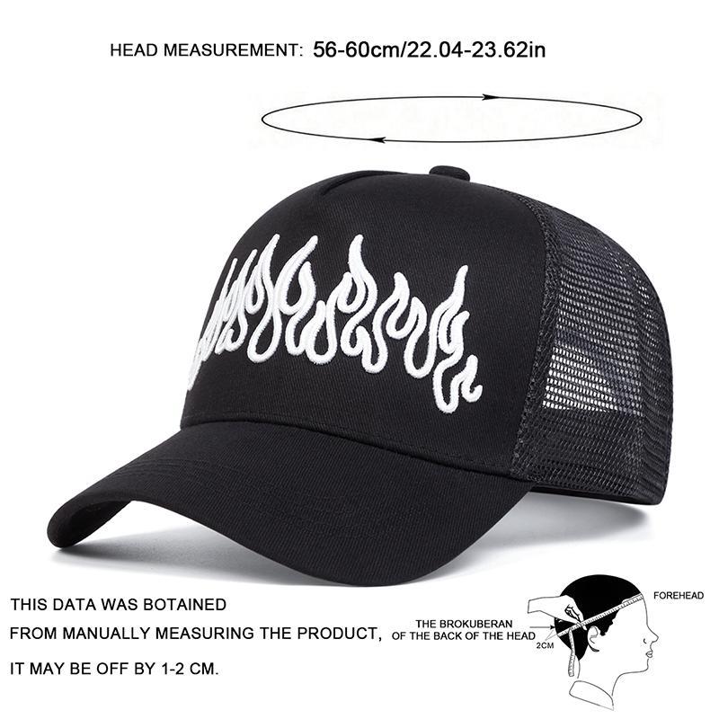 Unisex Flame Embroidery Baseball Net Caps Spring and Summer Outdoor Adjustable Casual Hats Sunscreen Hat