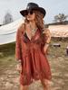 Stylish V-Neck Lace Embroidered Bikini Cover-up with Sun Protection