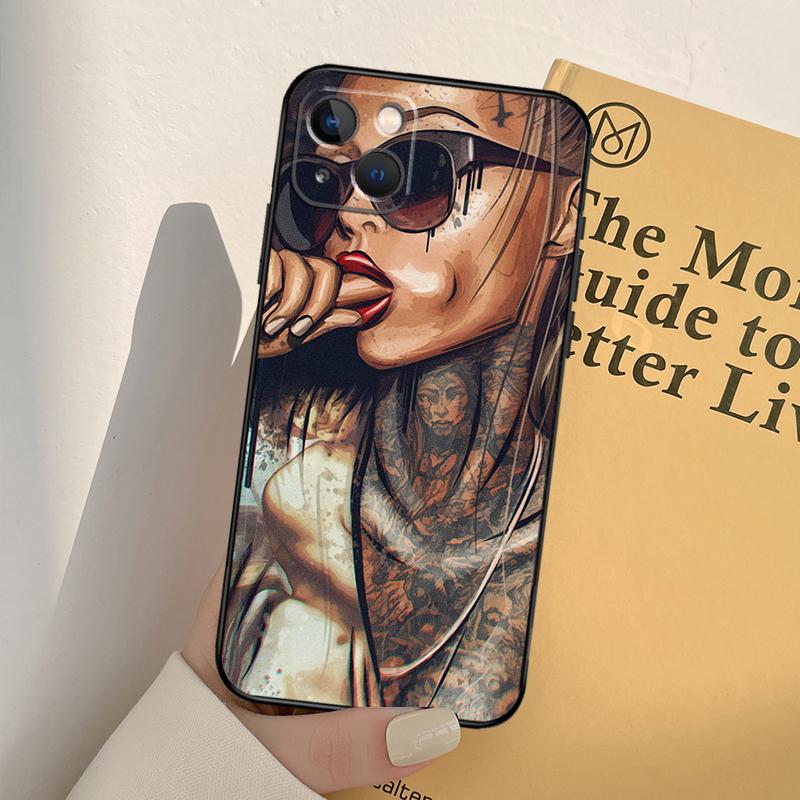 Sexy Sleeve Tattoo Girl Phone Case For iPhone 17 16 14 13 12 11 15 Pro Max mini XR 16e 15 16 Plus 17 Air Full Cover