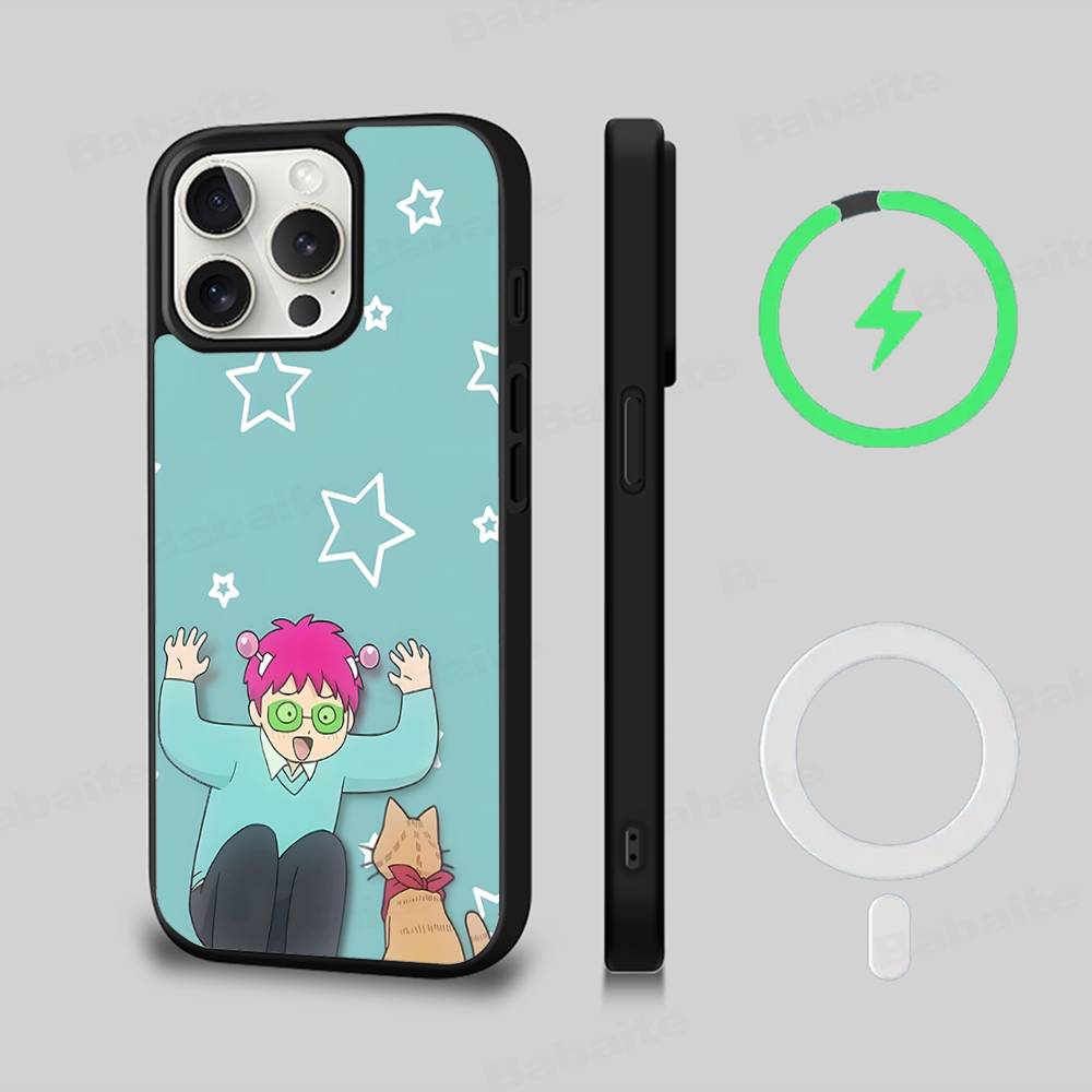 

Cute Kitty Boy Saiki Kusuo Magnetic Case For IPhone 17 16 14 13 12 11 15 Pro Max Plus Wireless Charge Phone Cover iPhone 16 plus