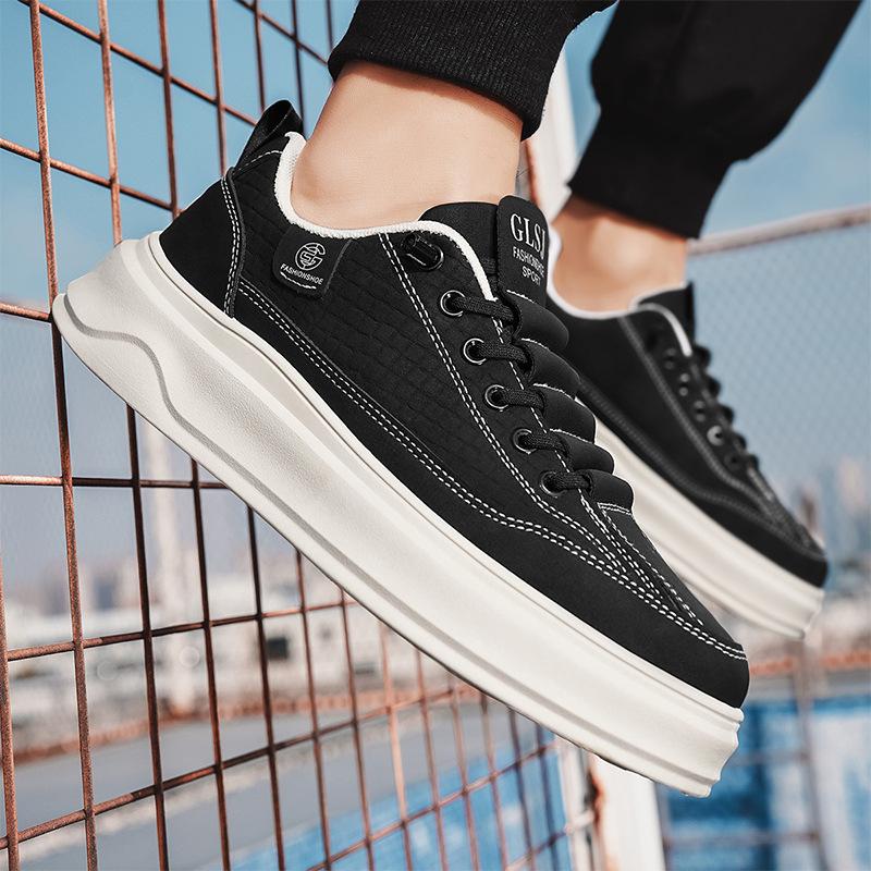 Light luxury 2025 autumn new men's leather sports casual shoes student versatile platform men's shoes live skateboard shoes