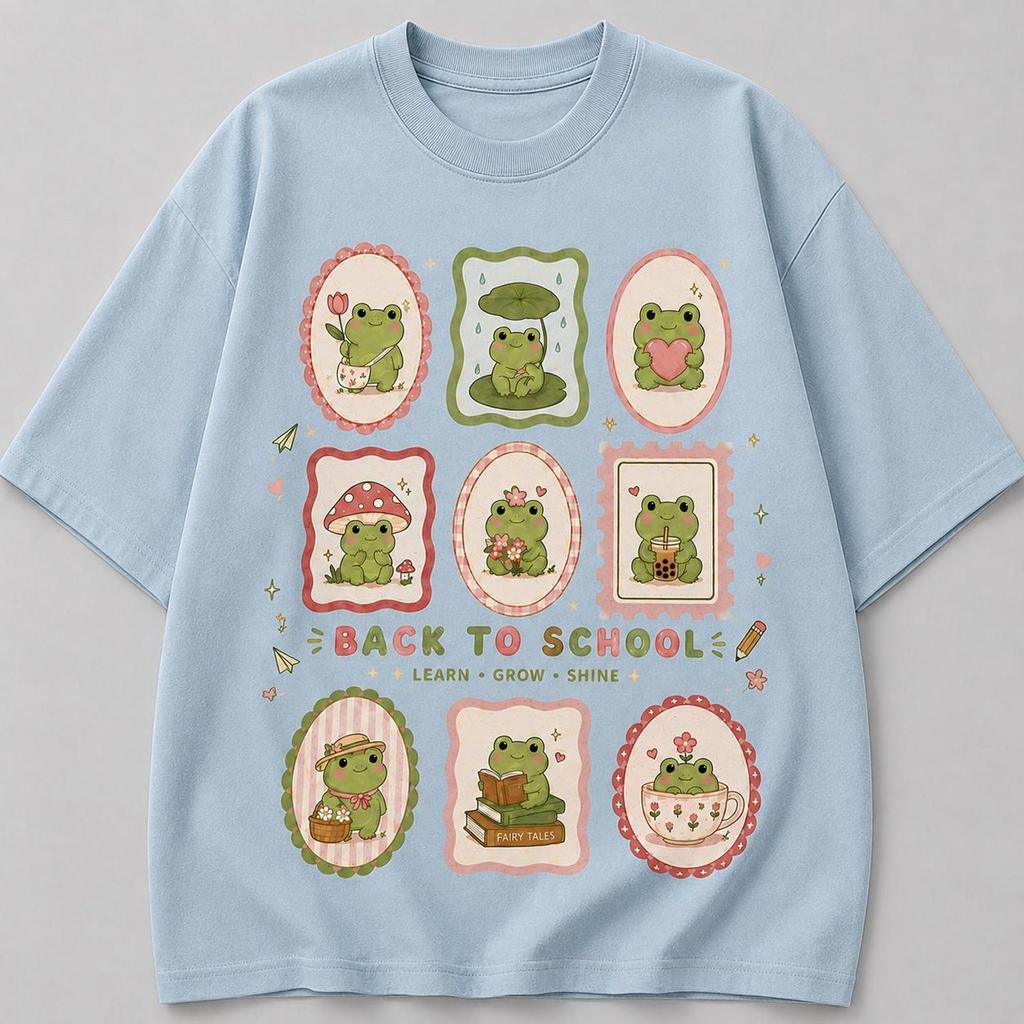 Frog Back to School Shirt, Cute Teacher Tee, Kawaii Frog T-Shirt, School Spirit Shirt, Book Lover Teacher Gift, Classroom Outfit