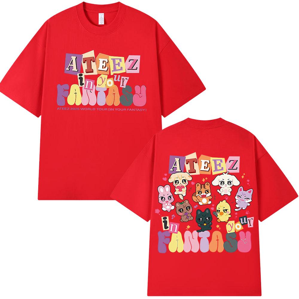 Cute Ateez 2025 World Tour in Your Fantasy T Shirt Fan Gifts Korean Kpop Fashion T-shirt Men Women Cotton Short Sleeve T-shirts