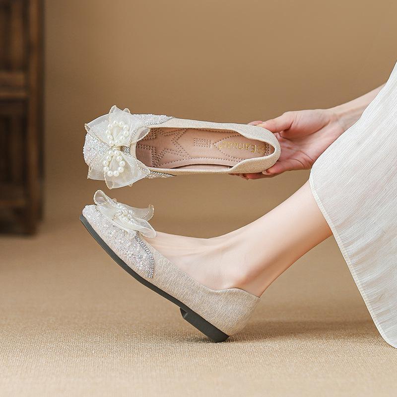 Pregnant women flat shoes pearl bow Mary Jane shoes driving casual shoes wedding shoes