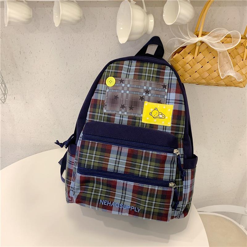 Schoolbag Large Capacity Student School Bag Vintage Plaid Student School Bag Leisure Travel Backpack Ultra Light Convenient Commuter Backpack
