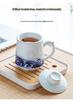 Handmade Blue and White Ceramic Office Mug with Filter - Large Capacity Tea Cup