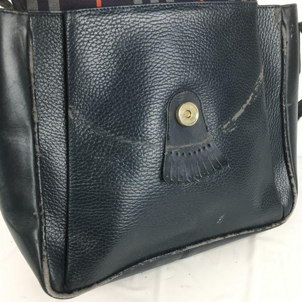 90s Vintage Burberry Leather Shoulder Bag Dark Navy Check Interior(USED)
