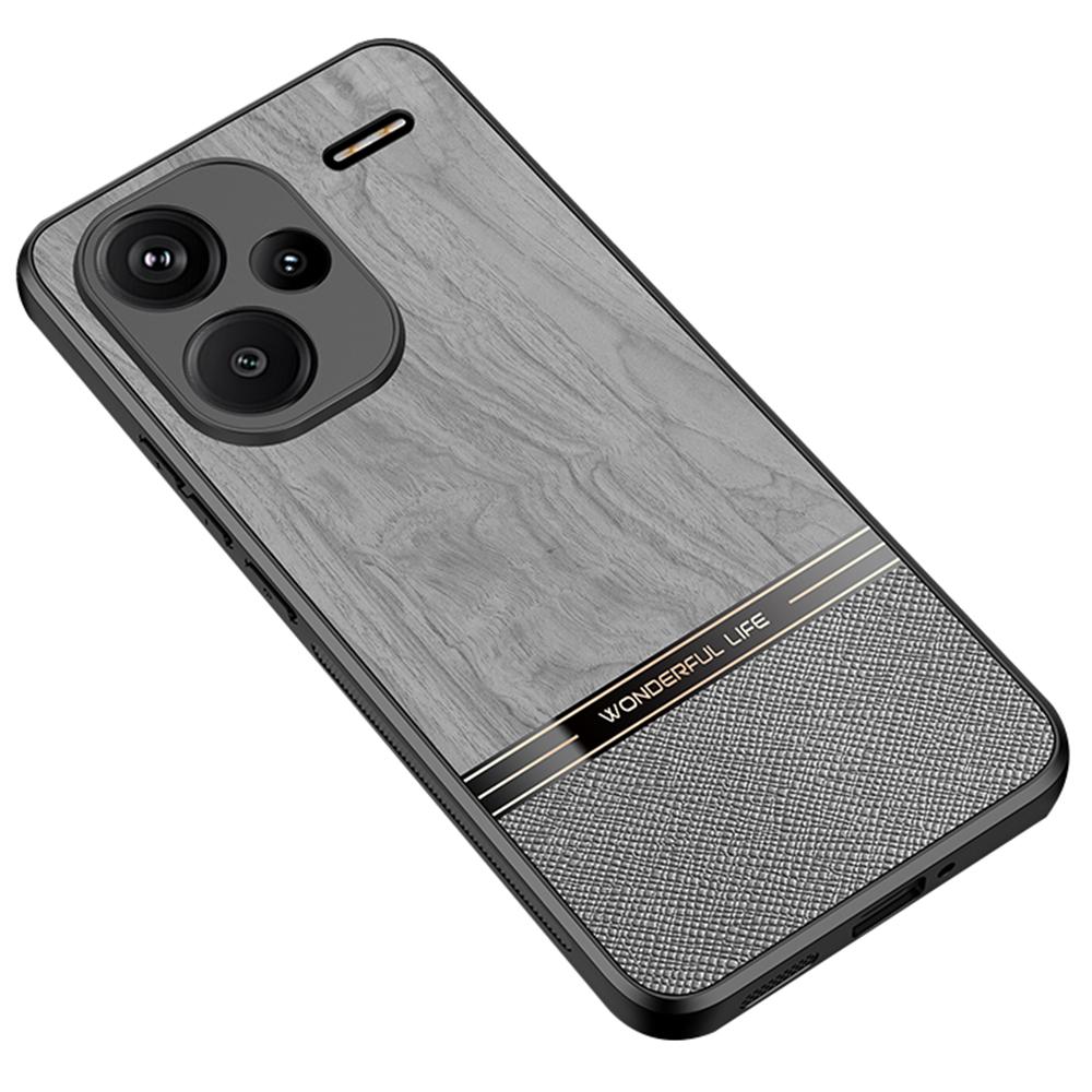 For Xiaomi Redmi Note 13 Pro+ 5G Case Wood Texture Leather Coated TPU Phone Protective Cover