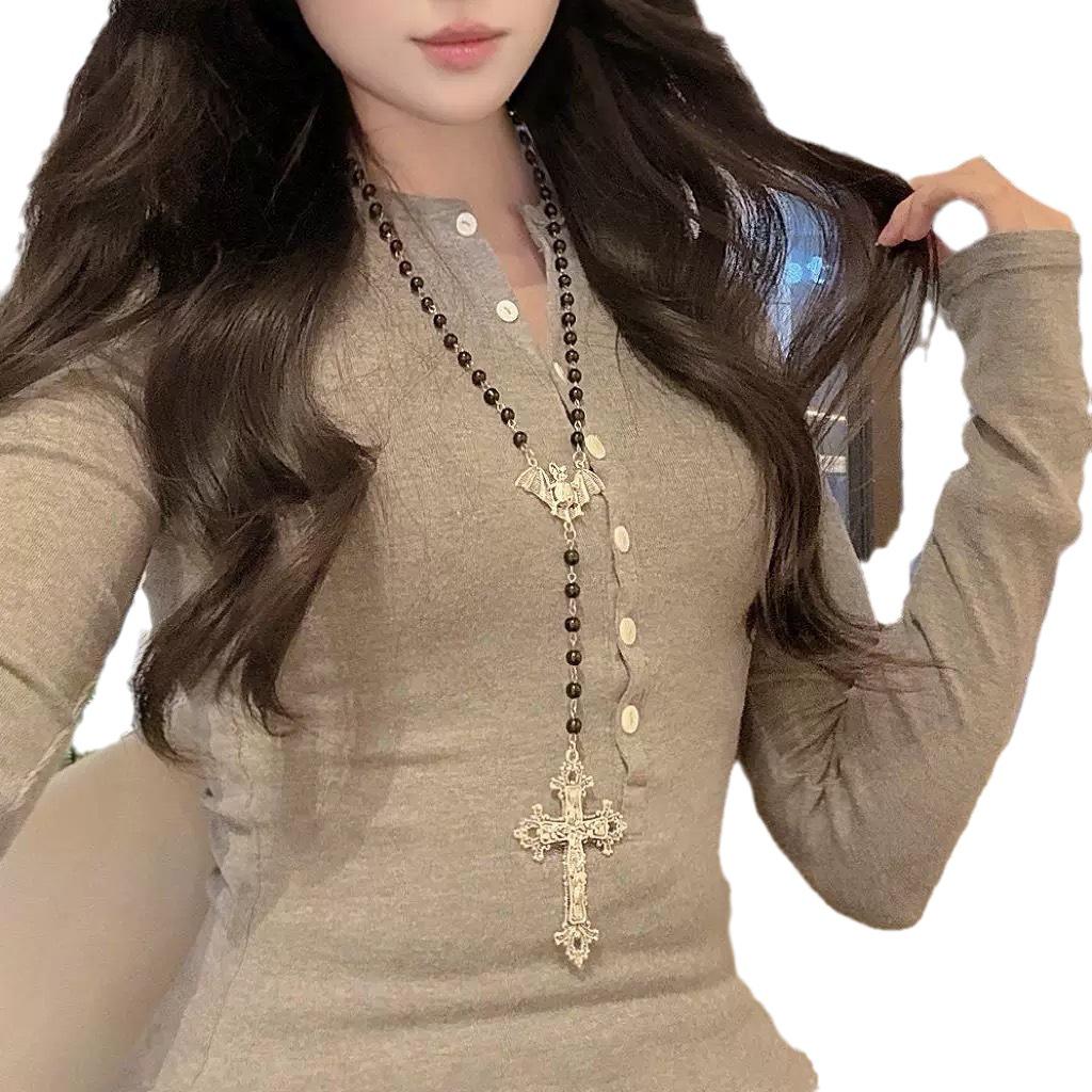 Gothic Punk Bat Cross Clavicle Necklace - Y2K Dark Style Heart Chain