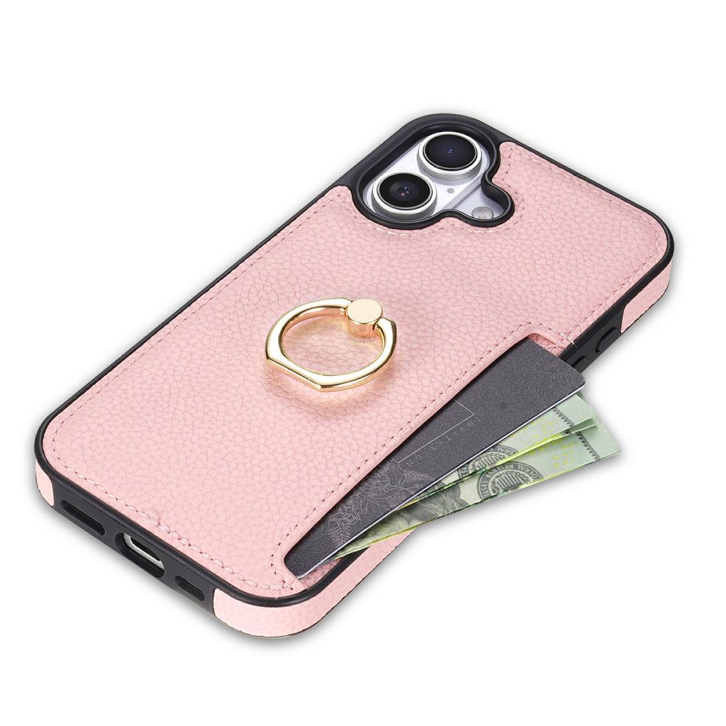 For iPhone 17 Case Ring Kickstand PU + TPU Card Holder Phone Cover