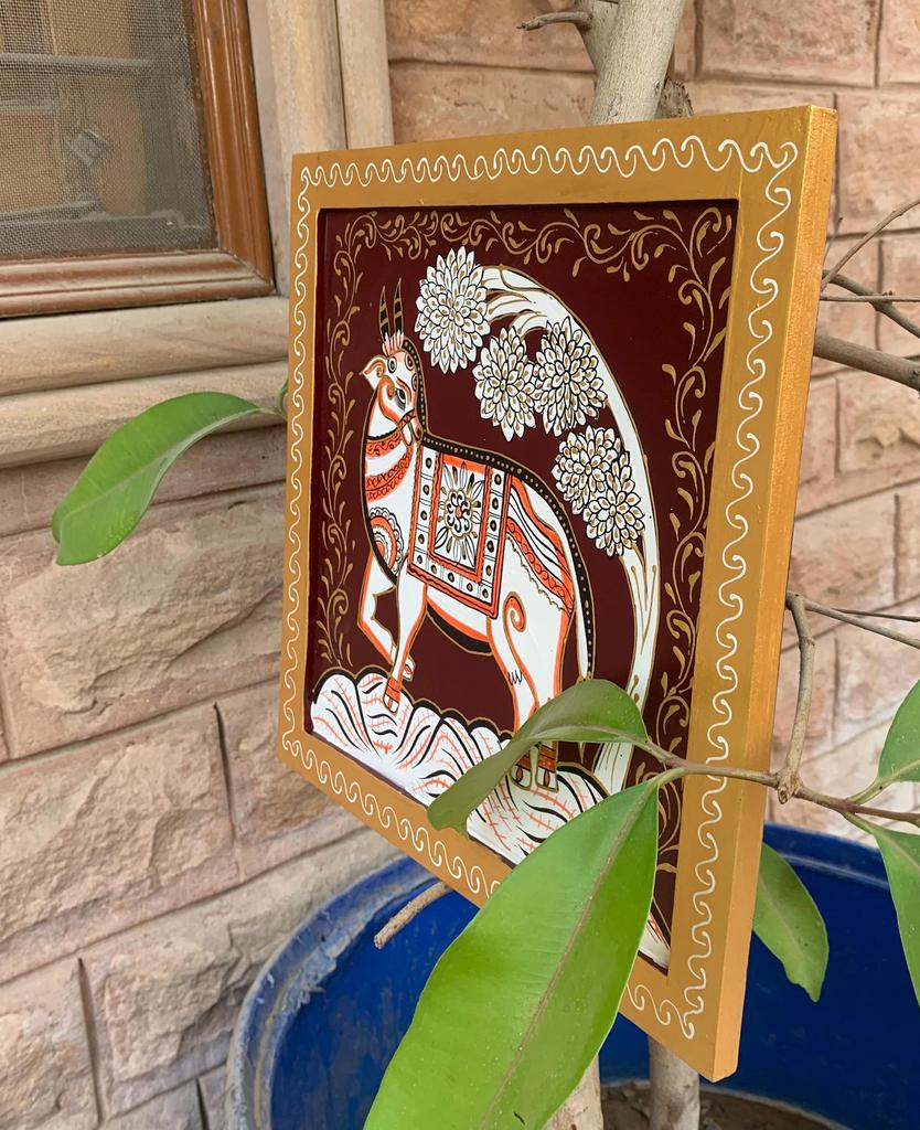 Painted Wooden Cow Wall Hanging: Indian Handicraft Decor