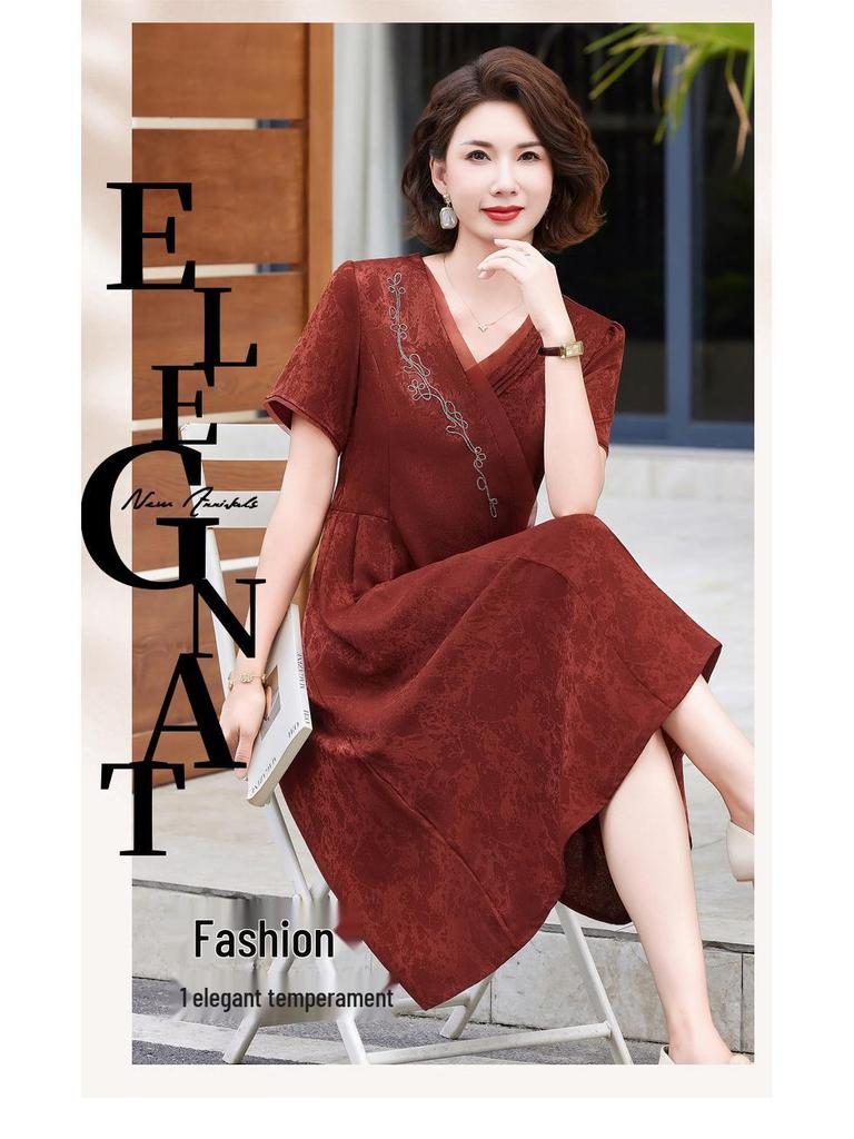Mom's Elegant 2026 Summer Dress: Stylish, Dignified, and Trendy for Middle-Aged and Elderly Women - New Chinese Style Skirt.