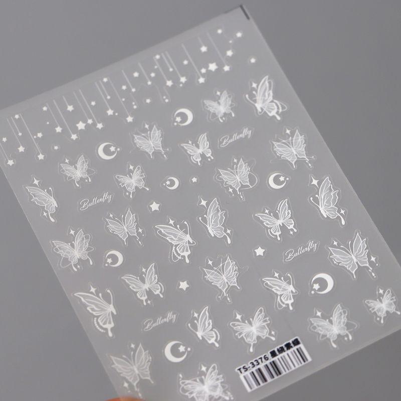 

Qiji Semi-Transparent Black and White Star Moon Butterfly Three-Dimensional Relief Nail Sticker Waterproof Nail Sticker Ornament 3377 3379 TS-3376 star orbits the butterfly