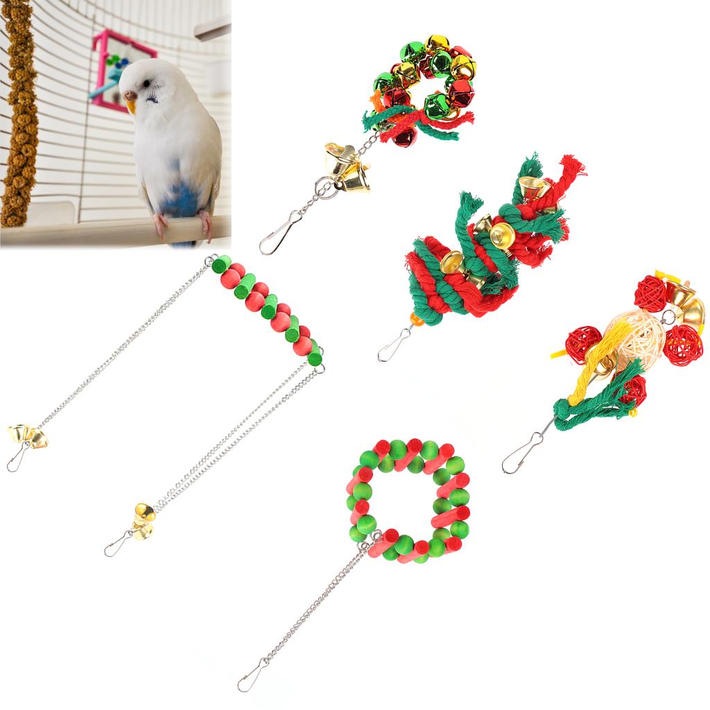 5 Pcs Parakeet Toy Christmas Day Decoration Chewing Toy Swing Stand for Pet BirdsChristmas 5 Pcs