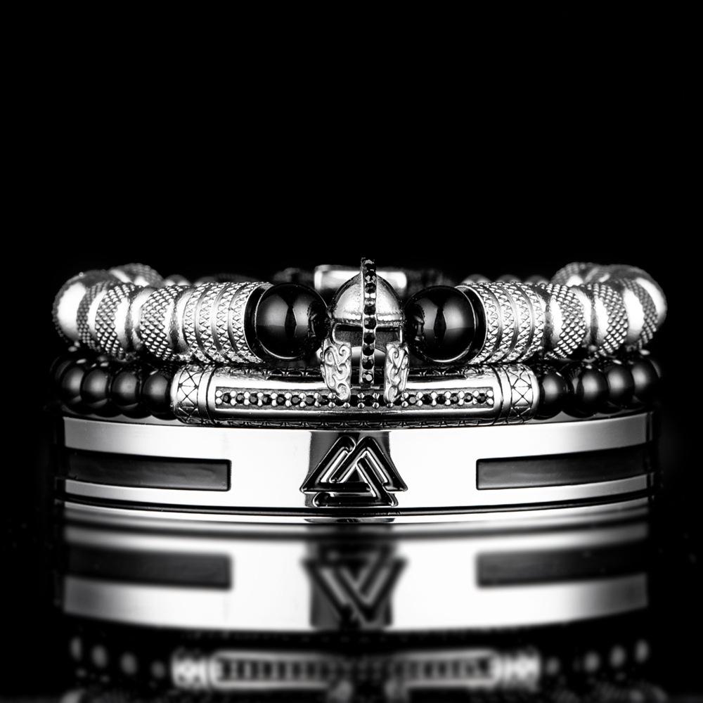 

2026 Viking Elements Bracelet Set Roman Warrior Helmet Bracelet Set of 3 19CM