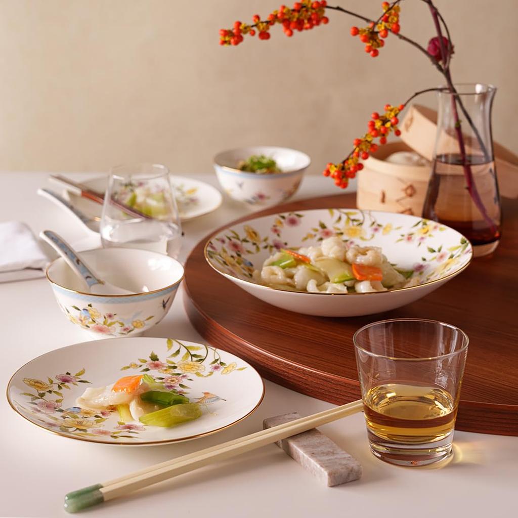 NARUMI Ramage Plate, 23cm, White, Floral Print, Cute and Stylish Deep Plate, Gift Boxed, 52468-5637