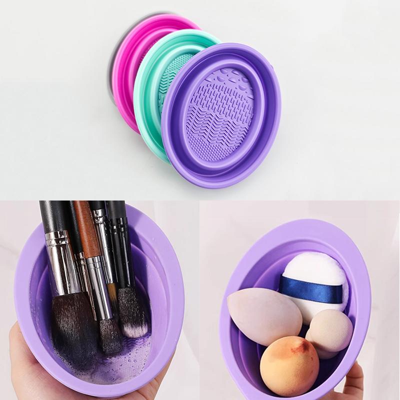Soft Silicone Makeup Brush Cleaner Folding Powder Puff Cleaning Bowl Eyeshadow Brushes Wash Clean Mat Beauty Tools Scrubber Box