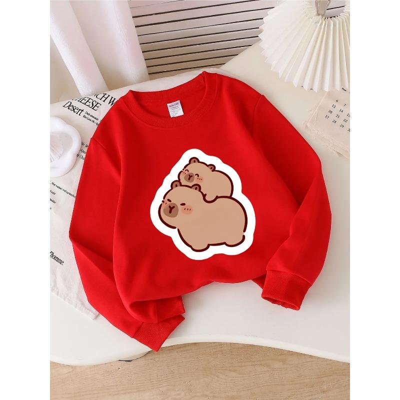 Crewneck Sweatshirt for Girls Featuring Adorable Bears Embracing, Suitable for Machine Washing