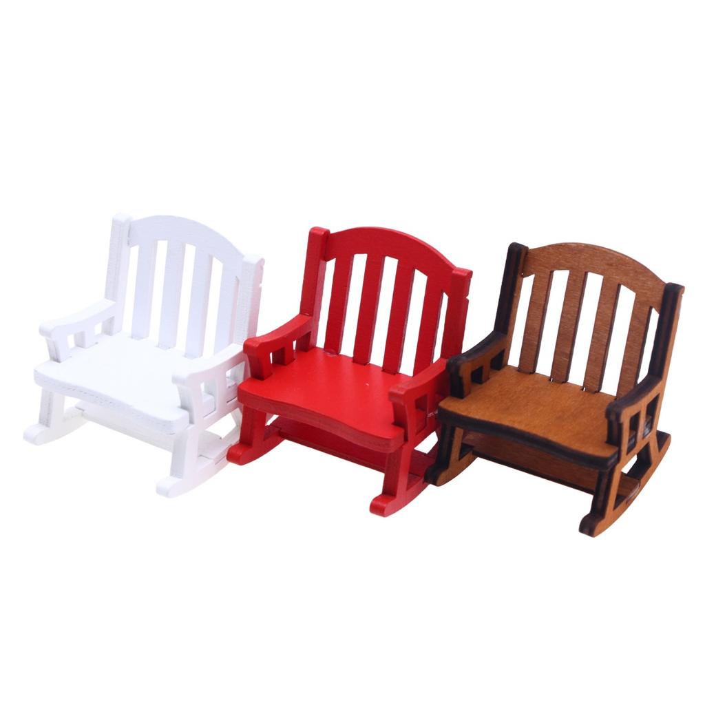 112 Dollhouse Miniature Wooden Mini Rocking Chair Model Furniture Accessories For Doll House Decor Kids Pretend Play Toys Diy