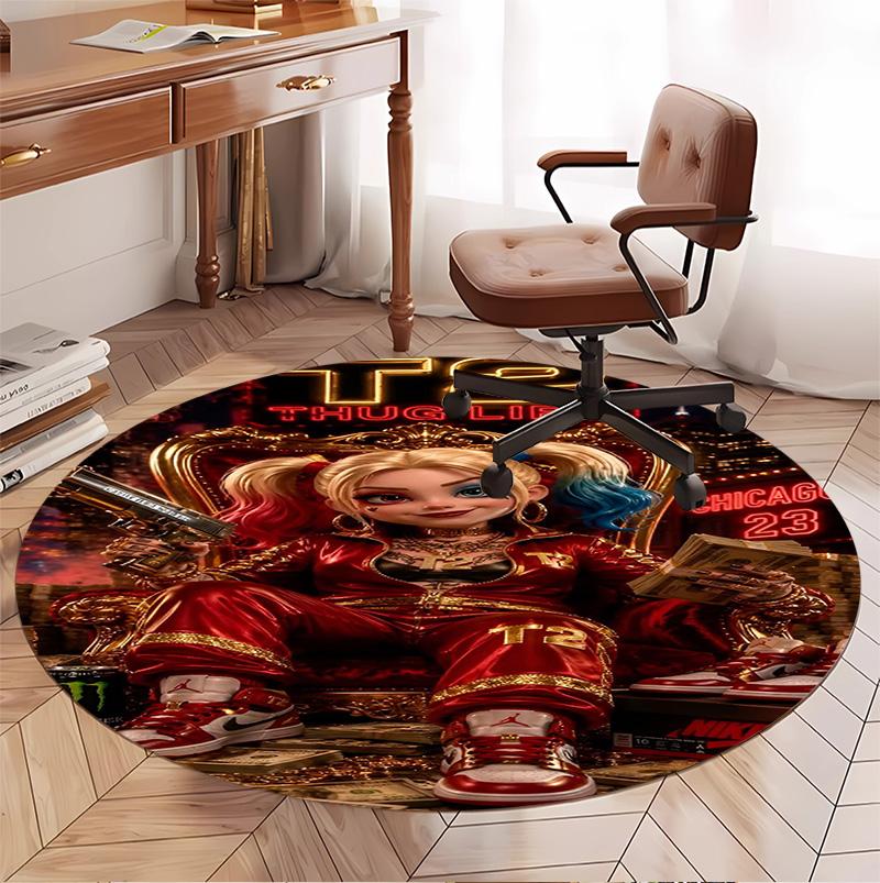 Harley Quinn Joker Pattern Round Rug, Indoor/Outdoor Mat, for Picnic, Gameroom, Bedroom, Office, Living Room, Home Decor Carpet, Birthday Gift