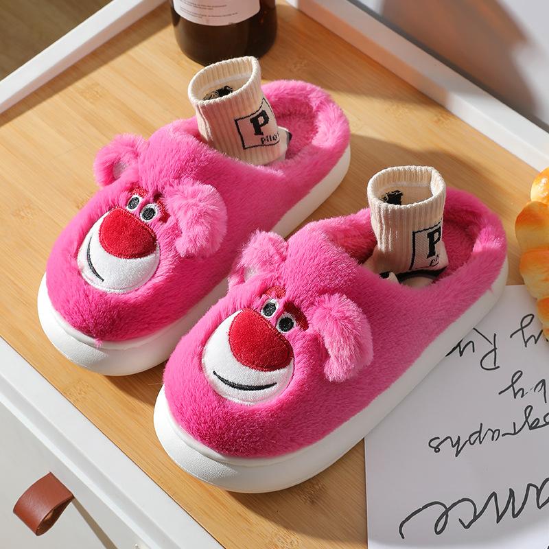 Cotton slippers female cute cartoon bag head non-slip wool slippers winter warm thick-soled confinement shoes