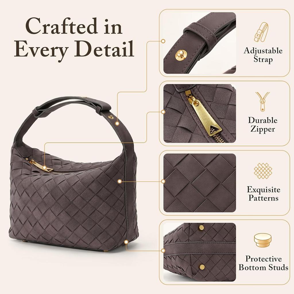 Woven Hobo Handbag for Women,Vintage Suede Leather Shoulder Bag with Adjustable Strap