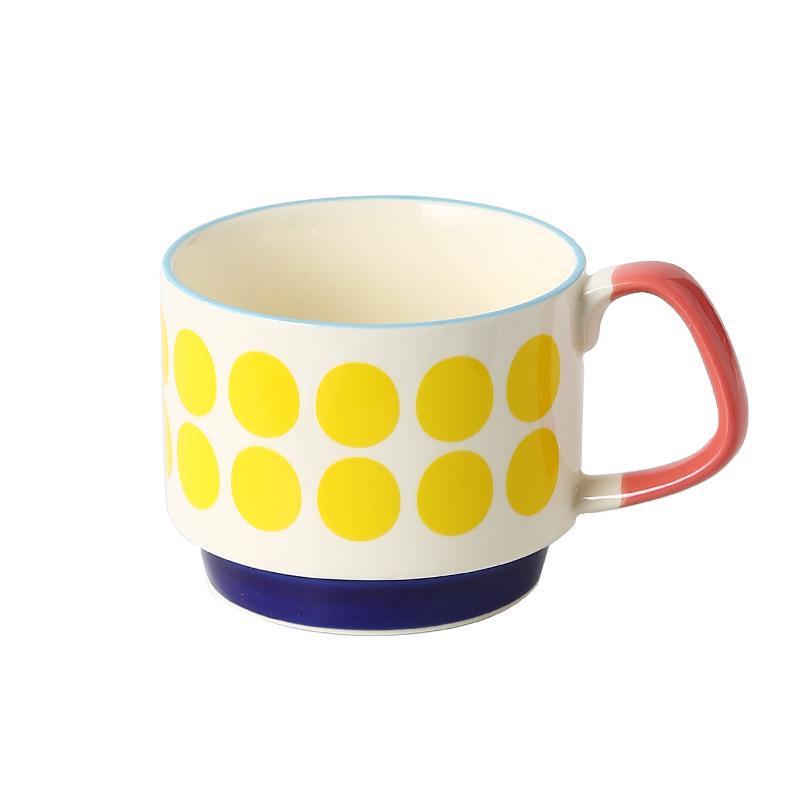 Japanese Retro INS Ceramic Drip Coffee Mug with Print - Stackable Creative Couple Breakfast Cup