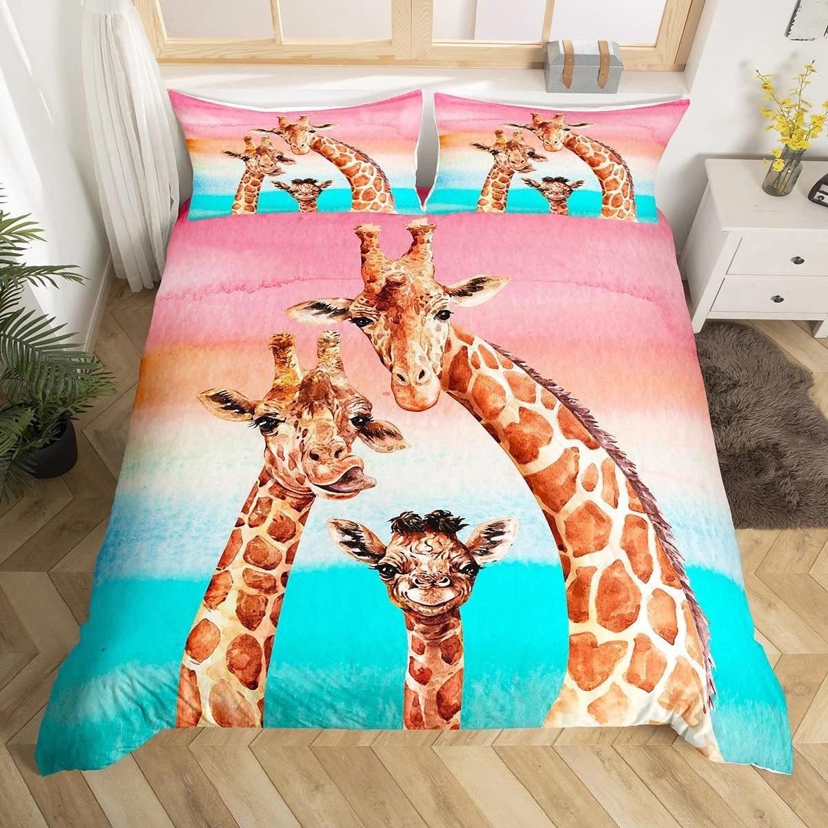 

Watercolor Giraffe Family Bedding Set – Colorful Gradient Duvet Cover Set, Perfect Gift for Kids & Animal Lovers, Fits Twin/Full/Queen/King Size Beds Baby 100x135cm