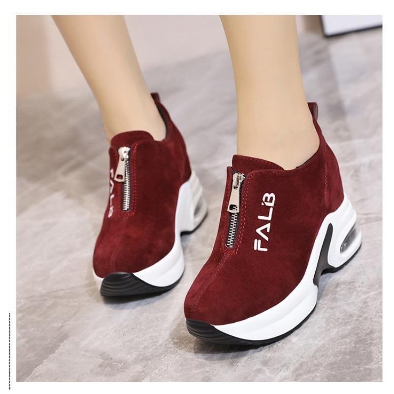 Women's Casual Shoes Autumn New Korean Version Height-increasing Thick-soled Zipper Suede Women's Shoes Fashion Sneakers