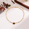 Ying Tai 18K Gold Plated Necklace with Tiger Eye Pendant: Stainless Steel Clavicle Chain, High Polish Finish, Women's High-End Style.