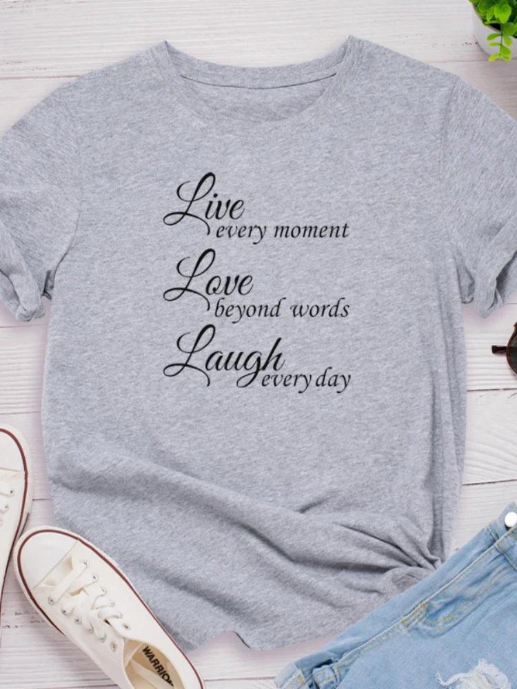 

Футболка с принтом Live Love Laugh Letter, женская футболка с коротким рукавом и круглым вырезом, свободная женская футболка, женская модная футболка, топы, Camisetas Mujer XXXL светло-серый