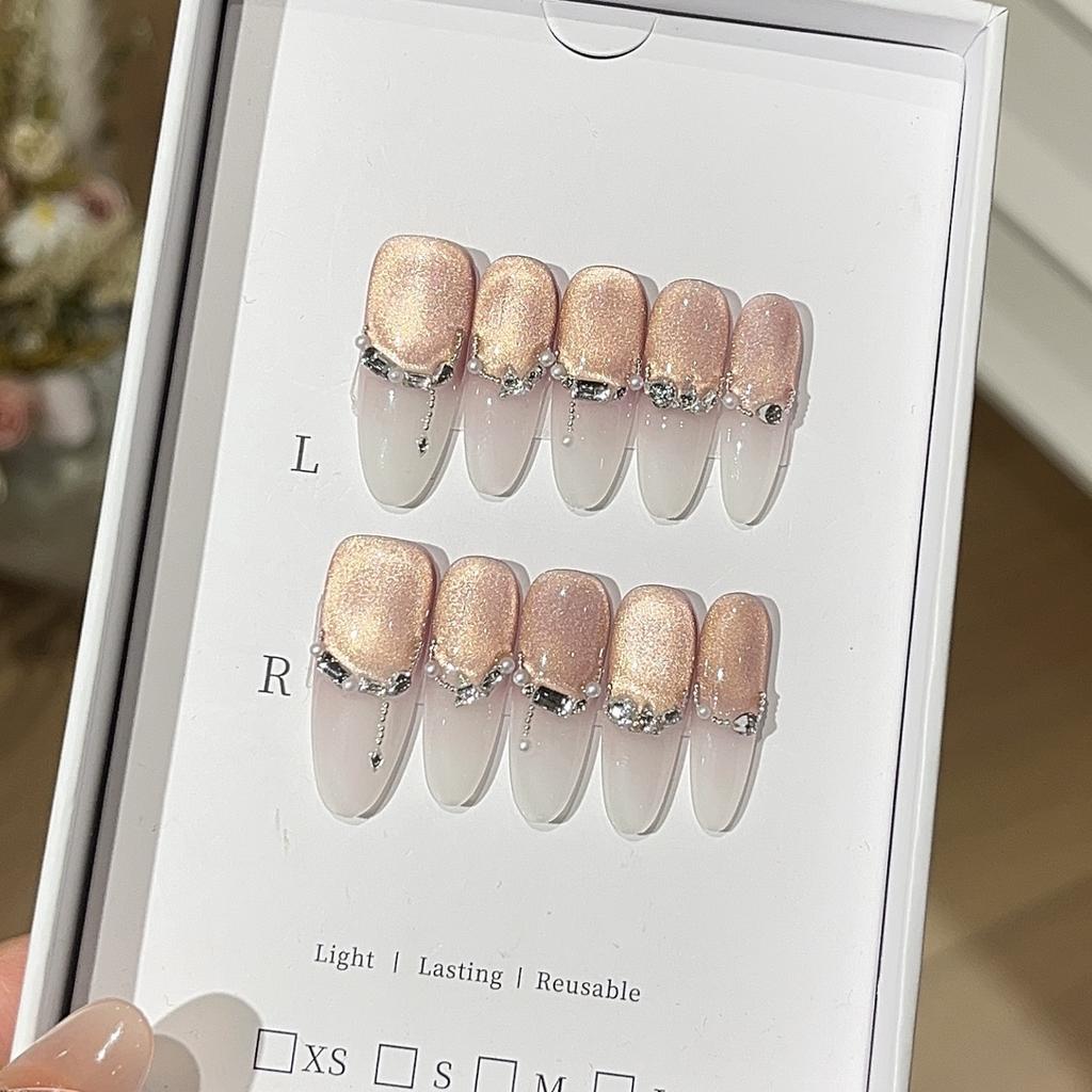 Pink Mist Cream Atmosphere Glass Bead Cat Eye Gradient Moonlight Exquisite French Broken Diamond Wear Armor