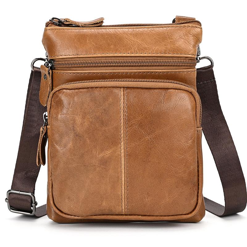 Casual top layer cowhide men's crossbody bag small shoulder bag outdoor waterproof mini waist bag for male phone pouch crossbody