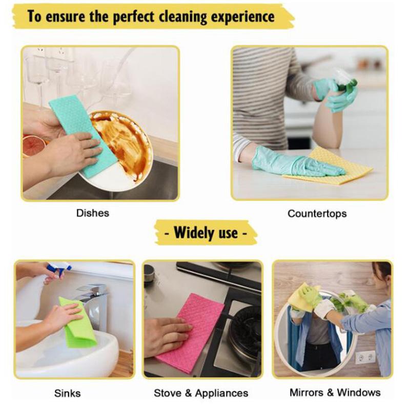 10Pc Dishcloth Magic Cleaning Cloth Kitchen Absorbent Rag Towel Cellulose Swedish Dishcloth Wood Pulp Sponge Reusable Dish Cloth