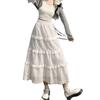 Women's Princess-Style White Lace Midi Skirt - A-line, Tiered, Flared, Spring/Summer Design