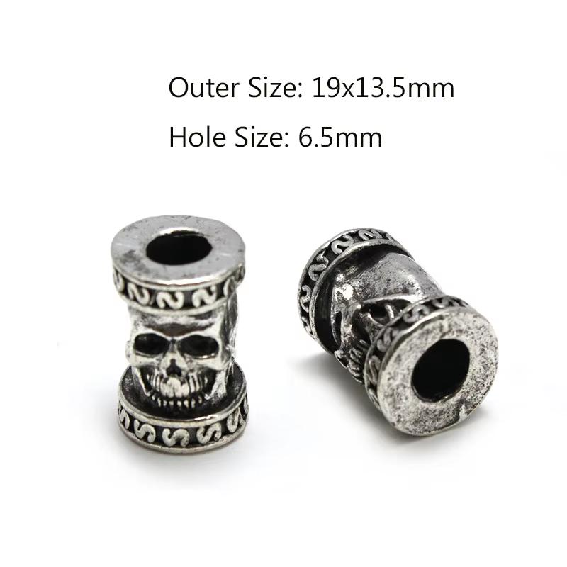 2 Stück Totenkopf Krieger Helm Abstandshalter Perlen Anhänger Haarzopf Dreadlock Bartperlen Paracord Seil Messerperlen für Armband DIY Schmuck